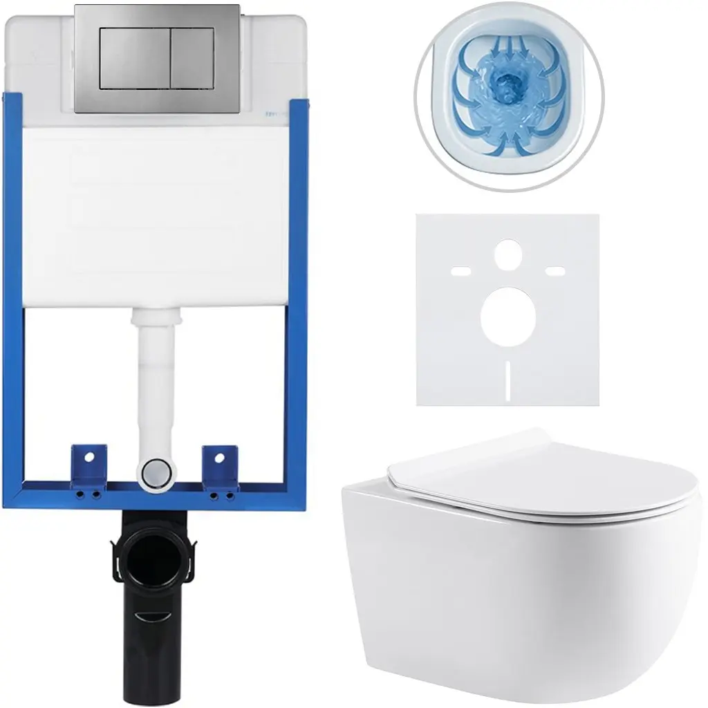 Kompletní WC set Profi/Felci - bílá lesklá - WC tlačítko Classic/Tmavě šedá - pro zazdění - 52,5x36 cm