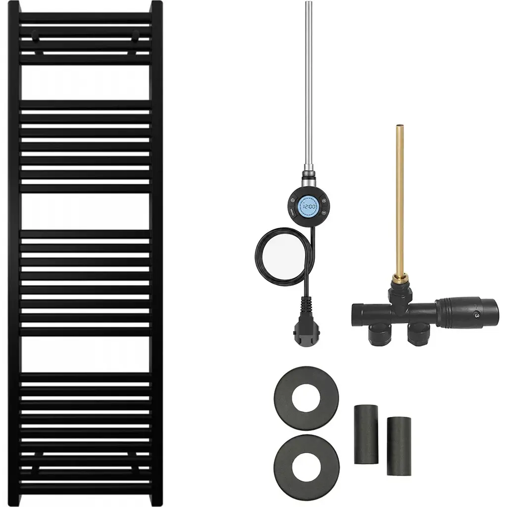 Koupelnový radiátorový set Donovan - kombinované vytápění, wifi tyč - boční jednobodové připojení - 300W - černá matná - 1600x500 mm