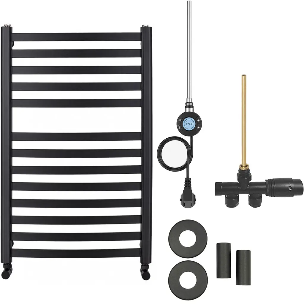 Koupelnový radiátorový set Paolo - kombinované vytápění, wifi tyč - boční jednobodové připojení - 300W - černá matná - 850x550 mm