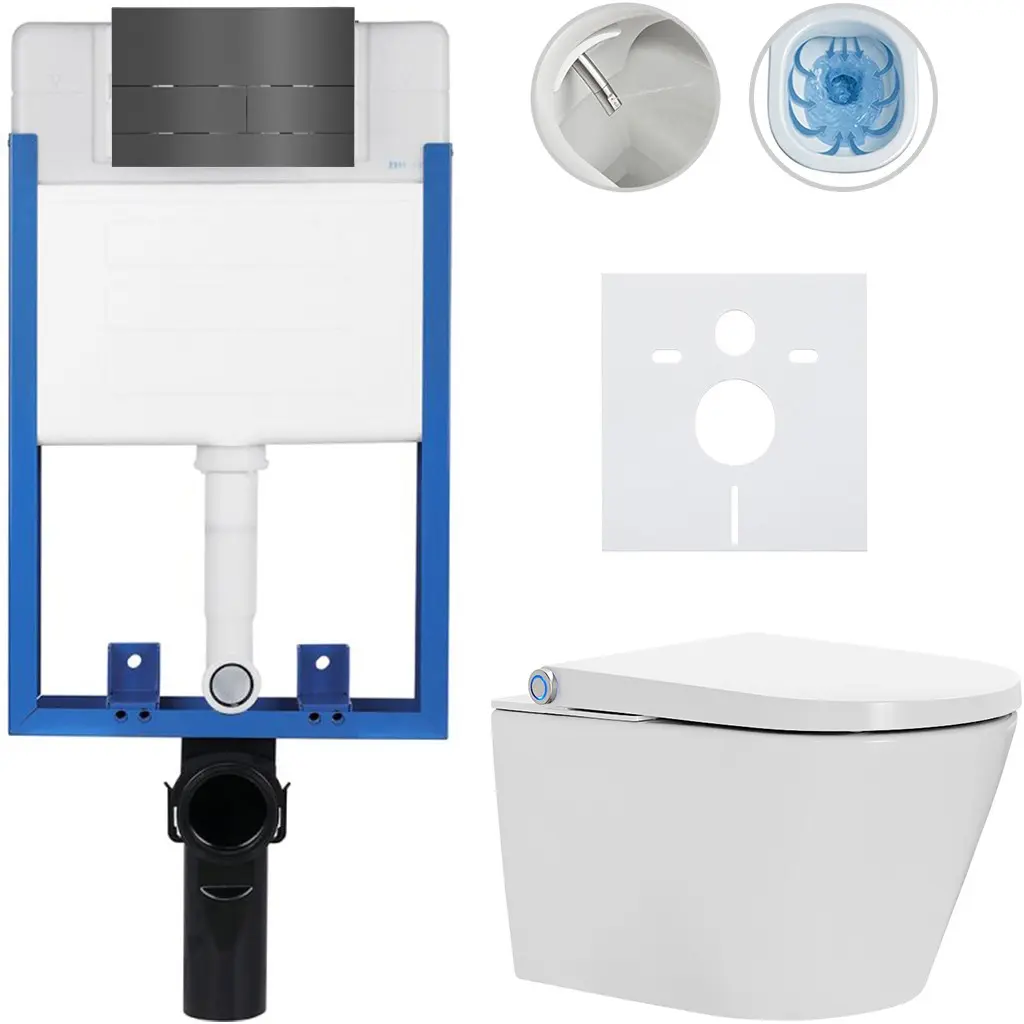 Kompletní WC set Profi/Cronus Standard - bílá lesklá - WC tlačítko Line/Tmavě šedá - pro zazdění - 59,3x38,4 cm