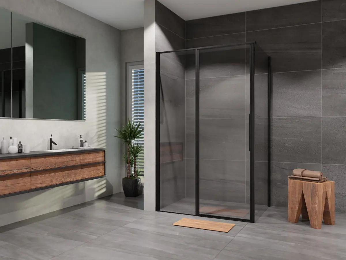 Sprchový kout obdélník otevírací s pevným segmentem Tadao 1000x900, černá, čiré sklo