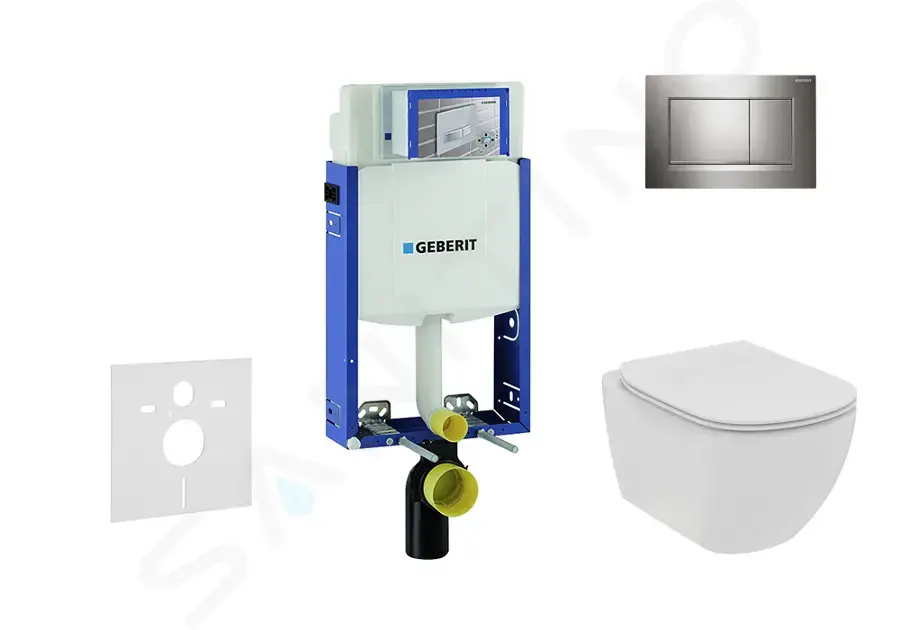 Geberit Set předstěnové instalace, klozetu a sedátka Ideal Standard Tesi, tlačítka Sigma20, Rimless, SoftClose, lesklý chrom/chrom mat 110.302.00.5...
