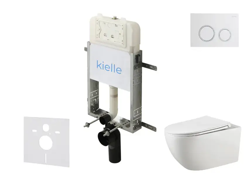 kielle 30528SZ13 - Set předstěnové instalace, klozetu Gaia, Rimless, sedátka softclose a tlačítka Gemini New II, lesklá bílá/chrom
