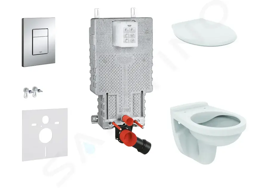 Grohe Uniset - Set předstěnové instalace, klozet Alpha se sedátkem, tlačítko Skate Cosmopolitan, chrom