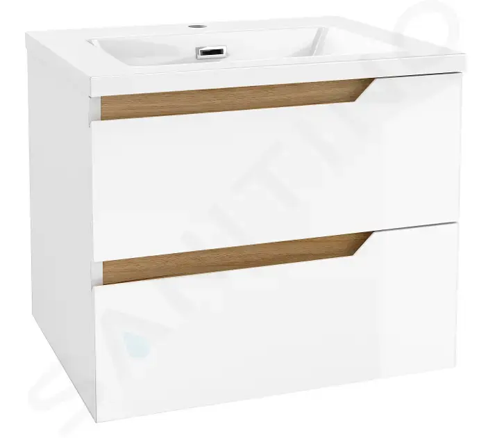 kielle Skříňka s umyvadlem 60 cm, lesklá bílá/tmavý dub 50002S610