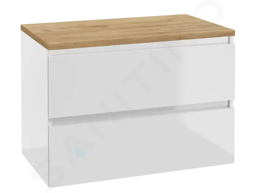 kielle Skříňka včetně desky pod umyvadlo 80x55x46 cm, lesklá bílá/zlatý dub 50027S840