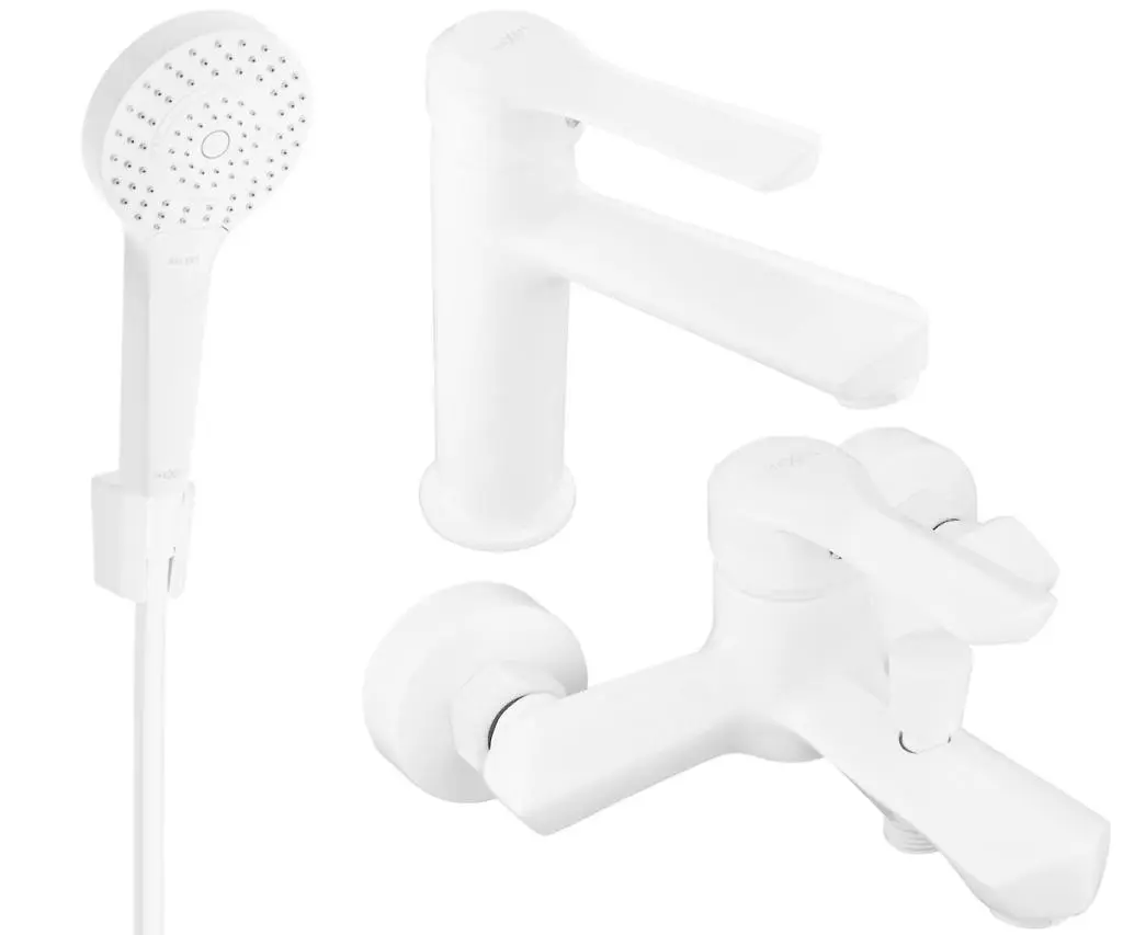 MEXEN - Saber R05 Set umyvadlové a vanové baterie s příslušenstvím, bílá 72103R05-20