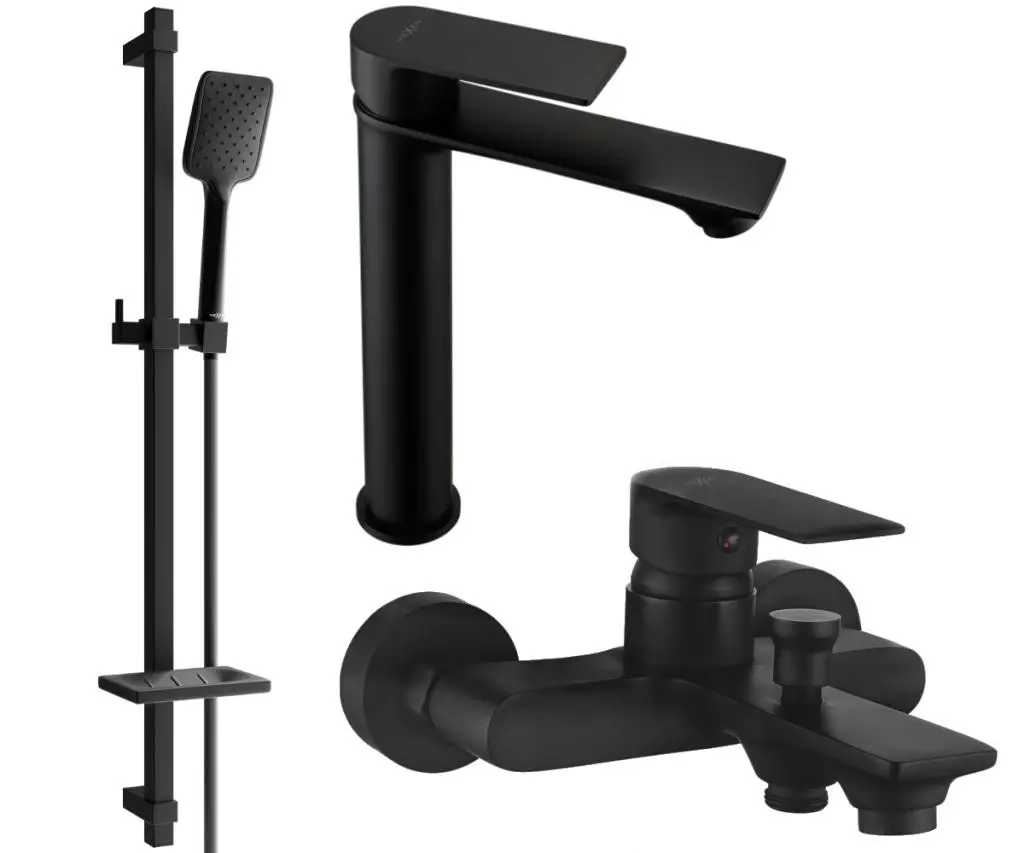 MEXEN - Royo DQ62 Set umyvadlové a vanové baterie s příslušenstvím, černá 72213DQ62-70