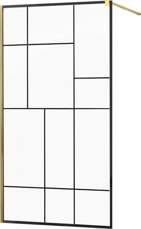 MEXEN/S KIOTO Sprchová zástěna WALK-IN 110x200 cm 8 mm, zlatá, černý vzor 2 800-110-101-50-78