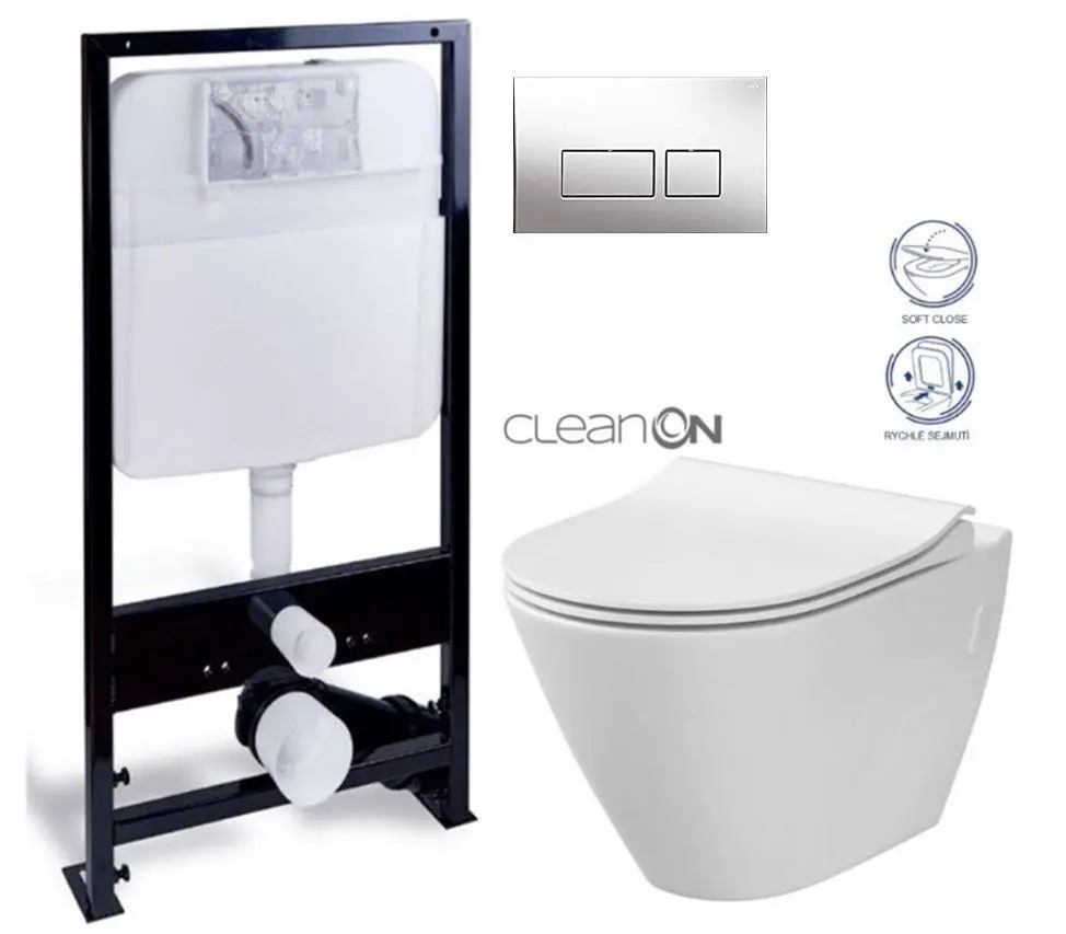 PRIM předstěnový instalační systém s chromovým tlačítkem 20/0041 + WC CERSANIT CLEANON CITY PRIM_20/0026 41 CI1