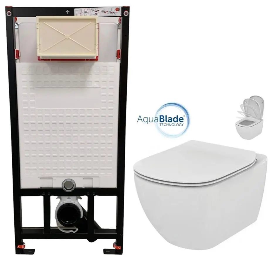 DEANTE Podomítkový rám, pro závěsné WC mísy bez tlačítka + WC Ideal Standard Tesi se sedátkem SoftClose, AquaBlade CST_WC01 X TE1