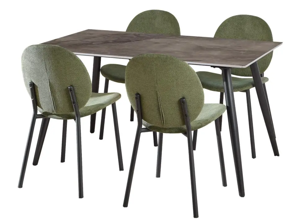 Actona Jídelní set Wicklow 140 cm šedý mramor/zelený