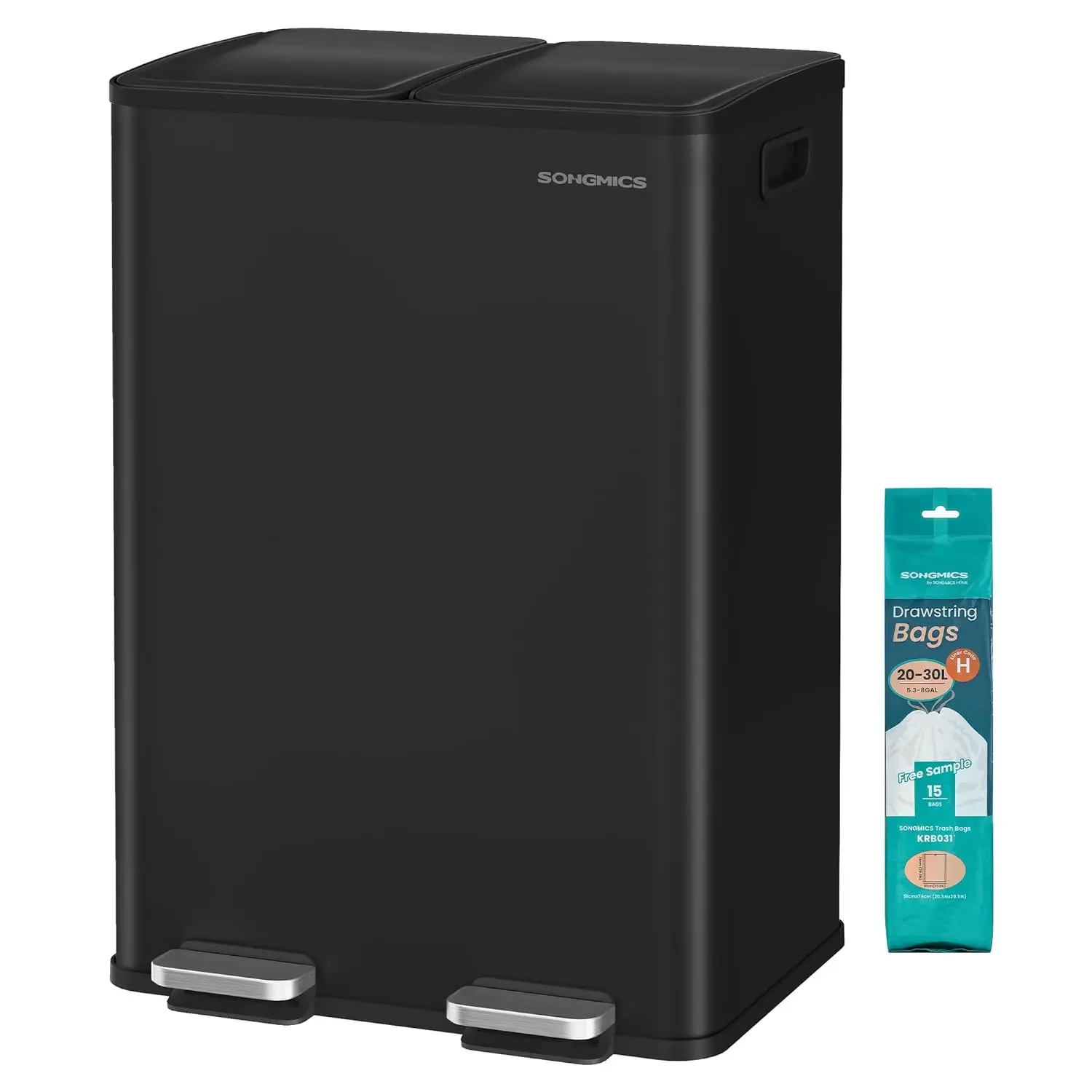 SONGMICS Odpadkový koš s víkem JORDAN 2x30 L černý II