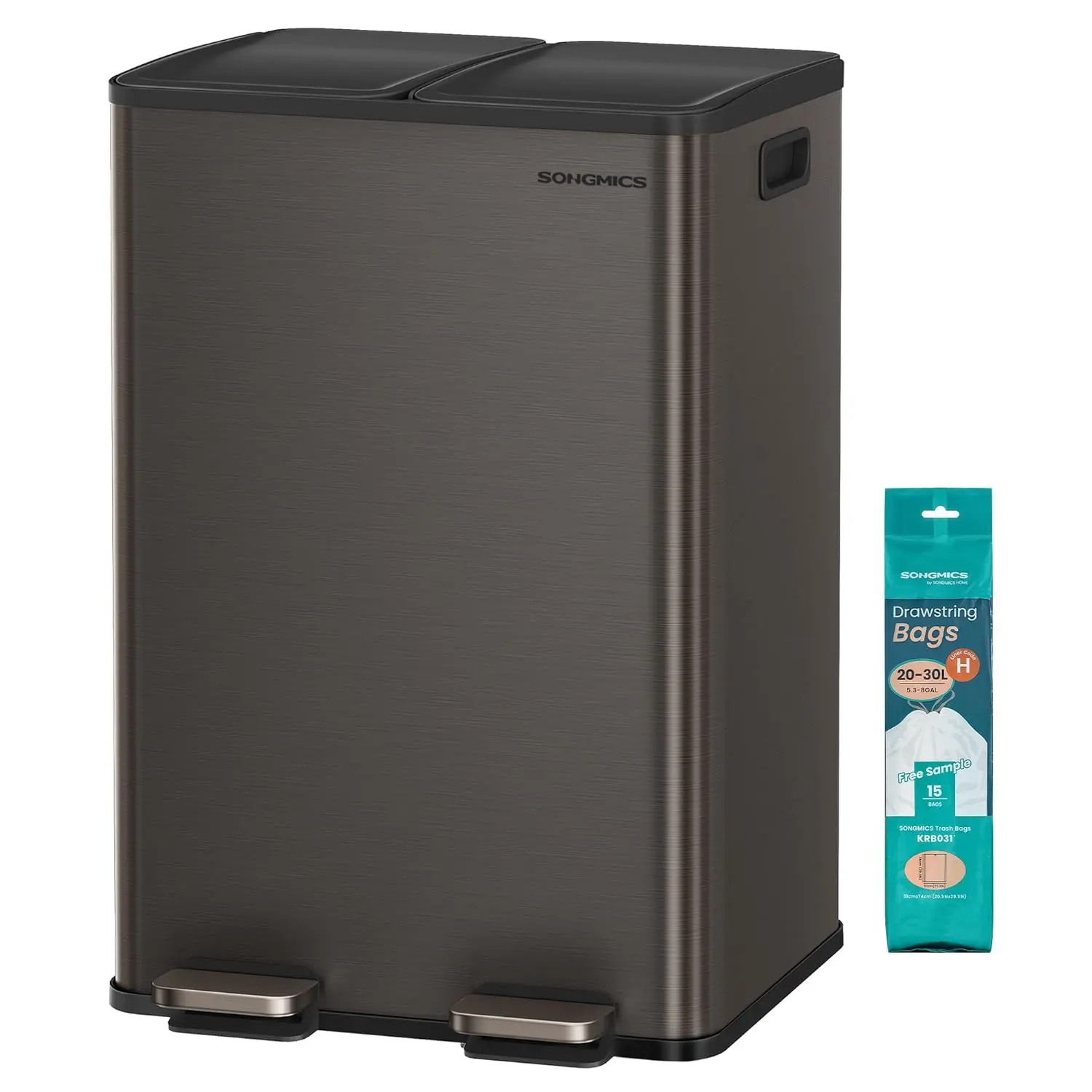 SONGMICS Odpadkový koš s víkem JORDAN 2x30 L tmavě šedý II