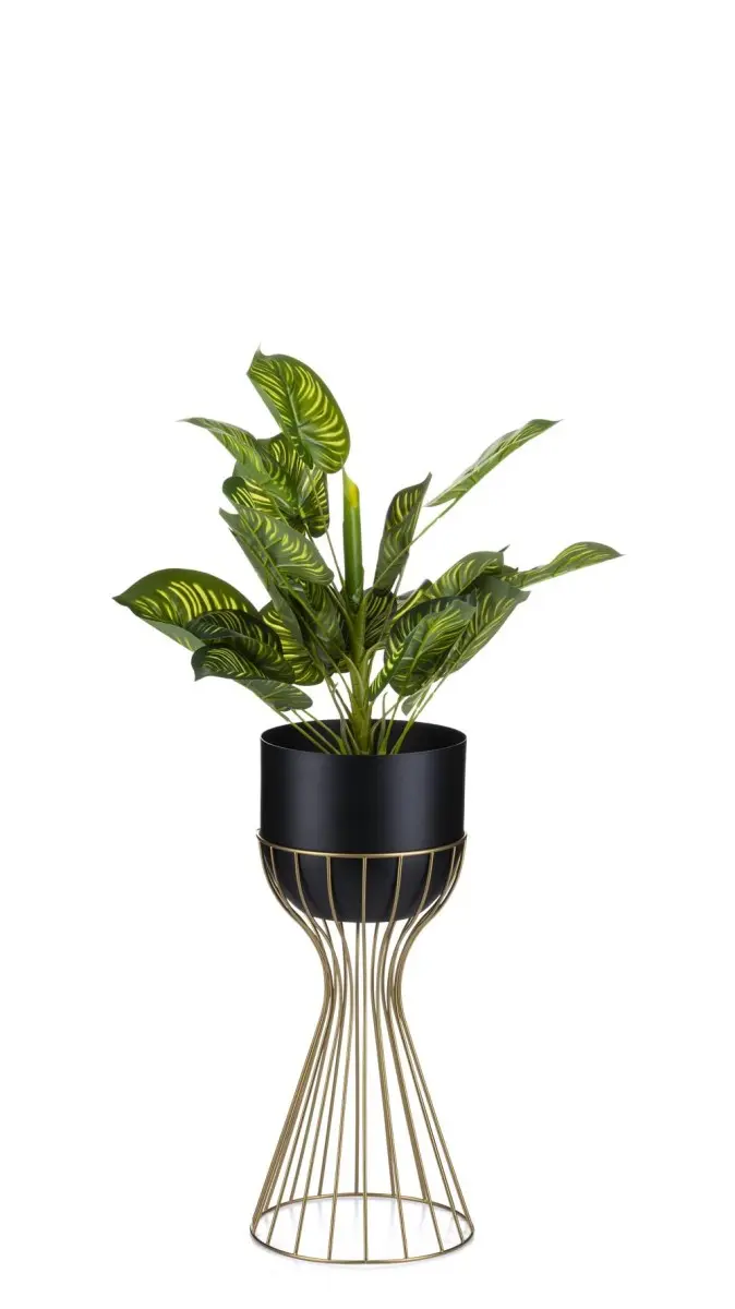 HowHomely Květináč na stojanu LOFT IV 46 cm zlatý/černý