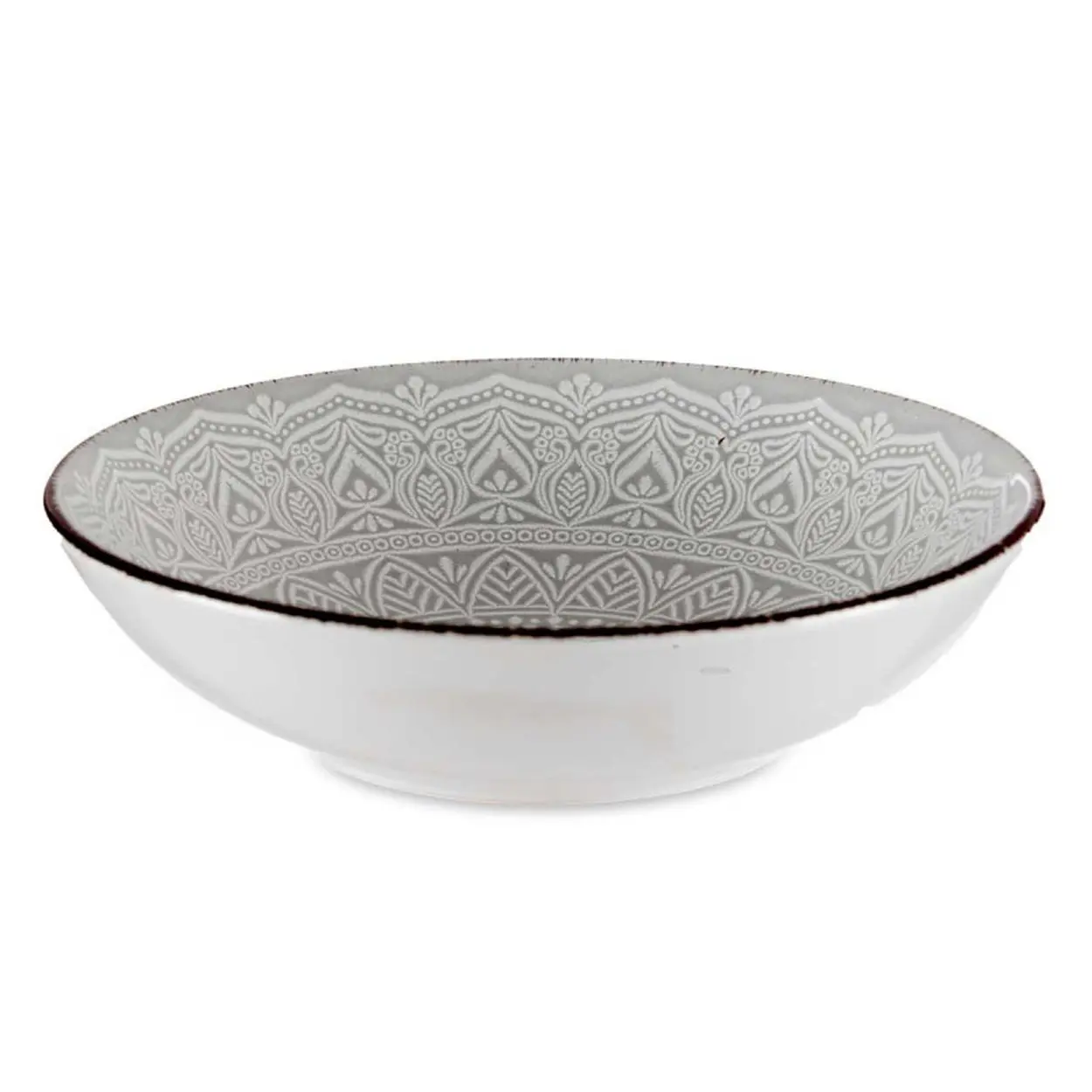 VESSIA Hluboký kameninový talíř MANDALA 20 cm šedý