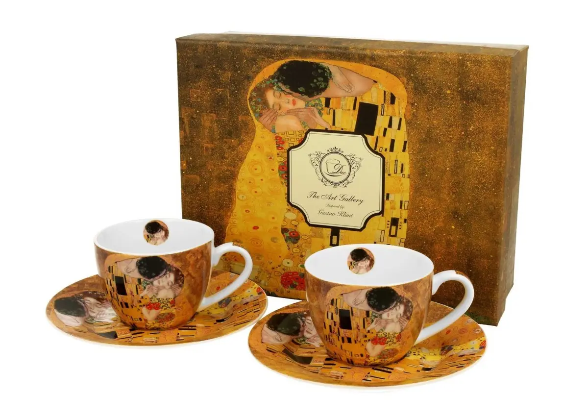 Duo Sada šálků s podšálkem espresso Klimt THE KISS 2 ks 90 ml hnědá