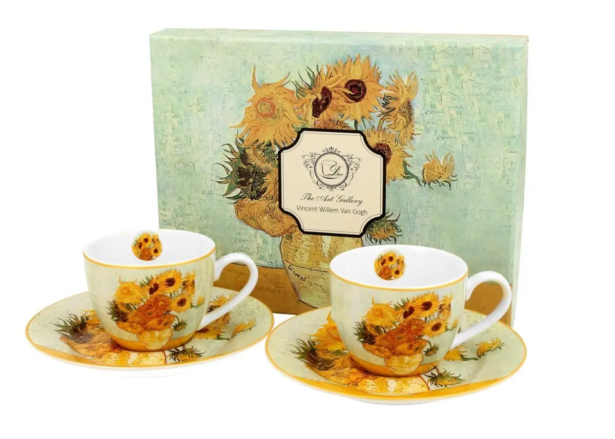 Duo Sada 2 ks porcelánových hrnečků Van Gogh Sunflowers 90 ml vícebarevná