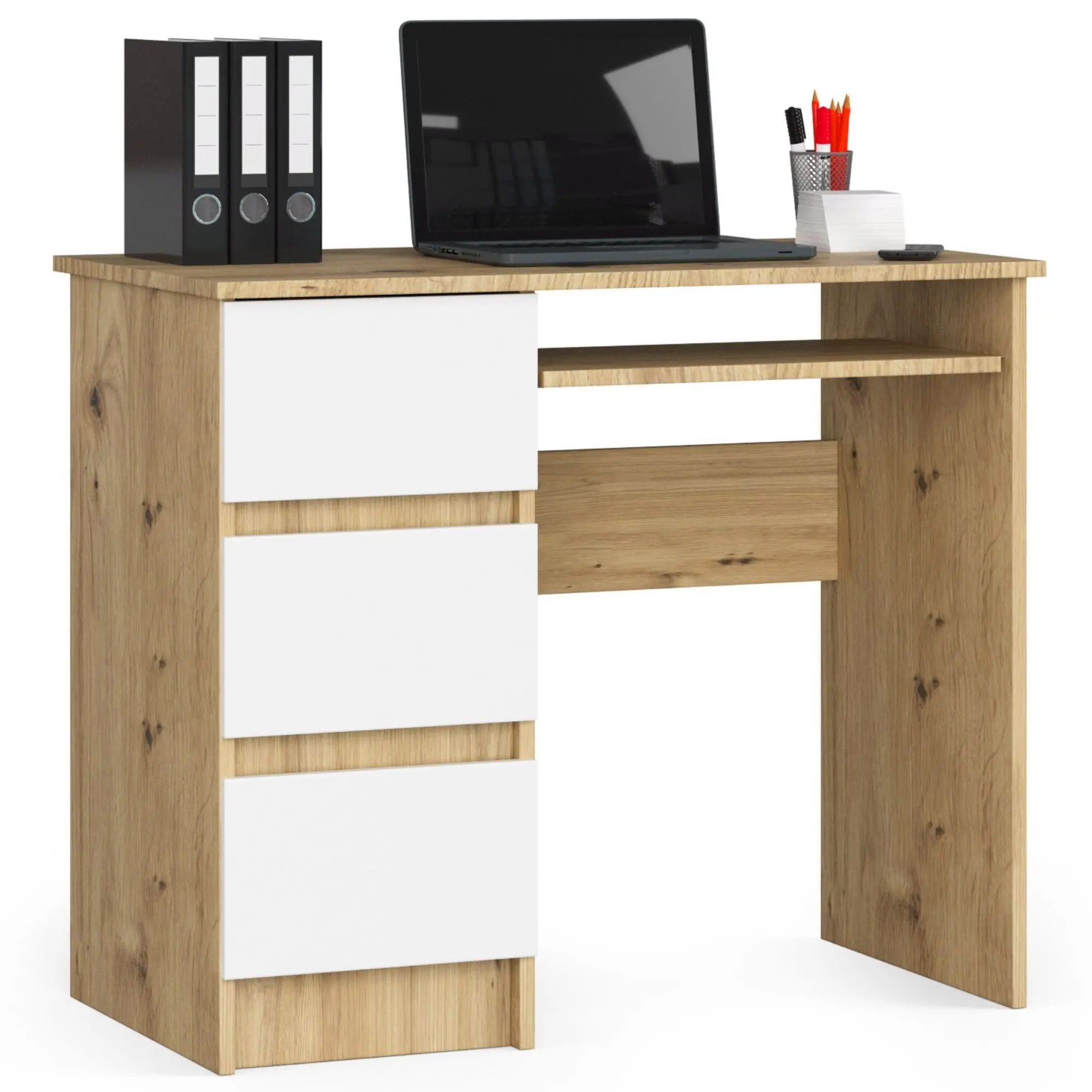 Ak furniture Psací stůl A-6 90cm dub artisan/bílý levý