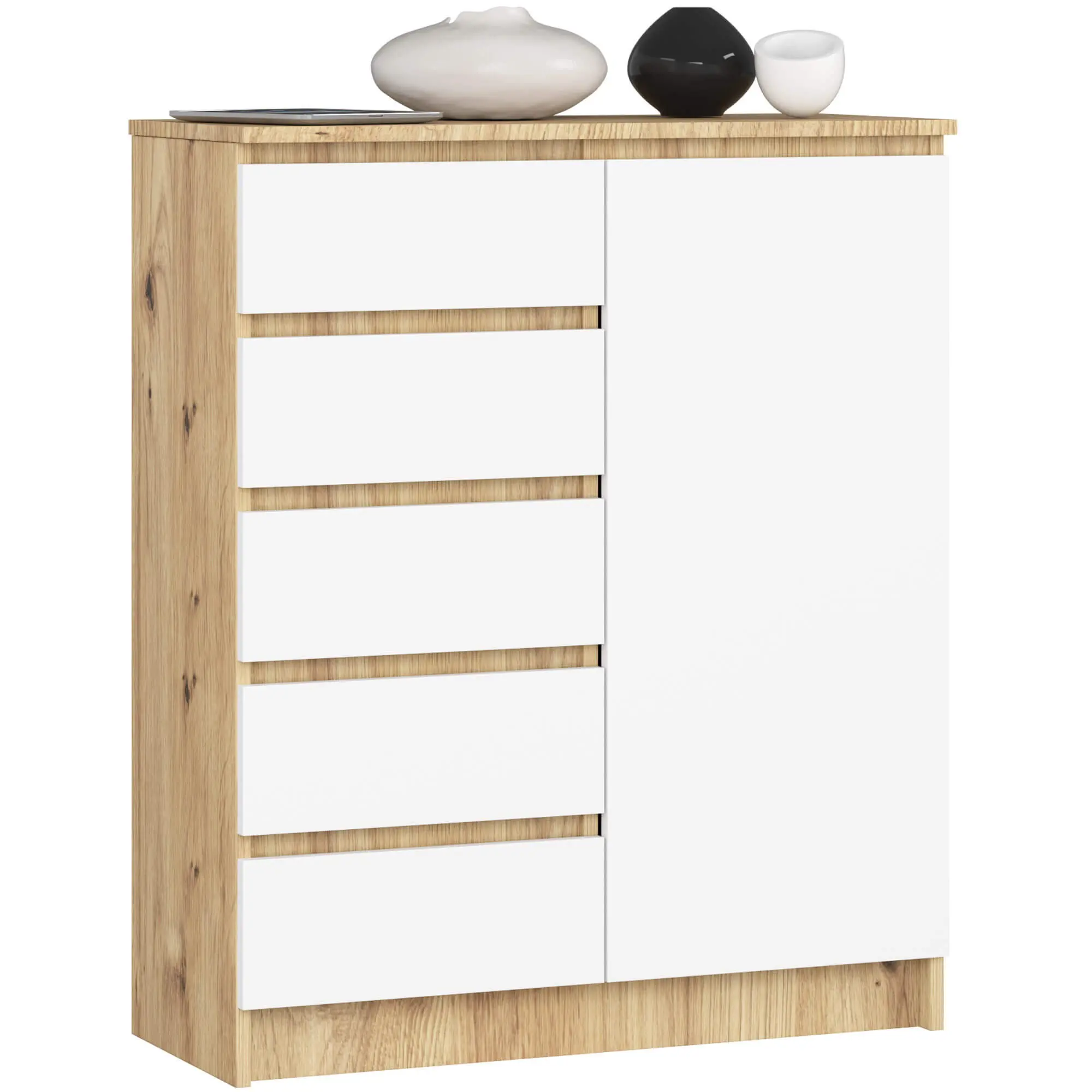 Ak furniture Komoda JERRY 80 cm 1 dveře 5 zásuvek bílá/dub artisan