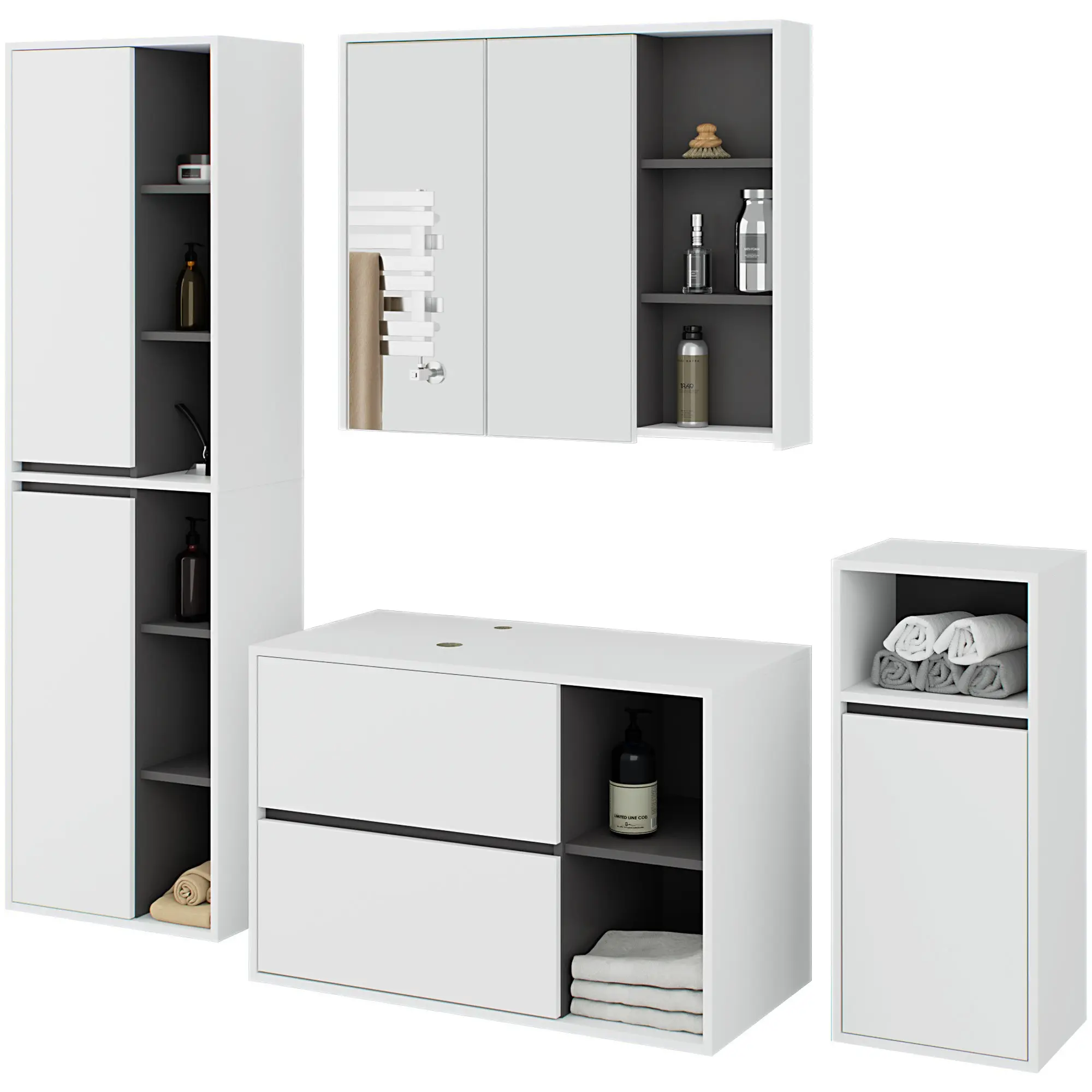 Ak furniture Koupelnová sestava VAMI II bílá/grafitově šedá