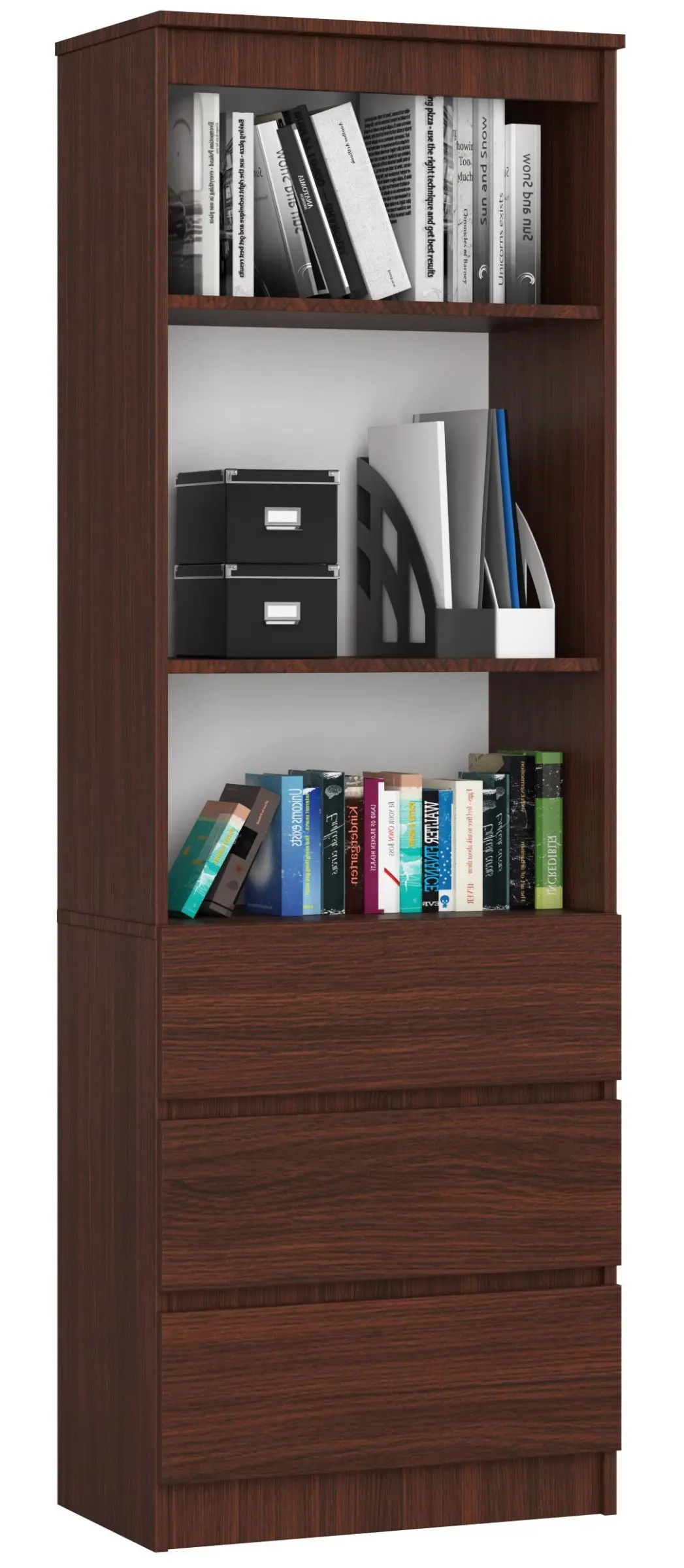 Ak furniture Knihovna Ronald 60 cm 3 šuplíky a 3 police wenge