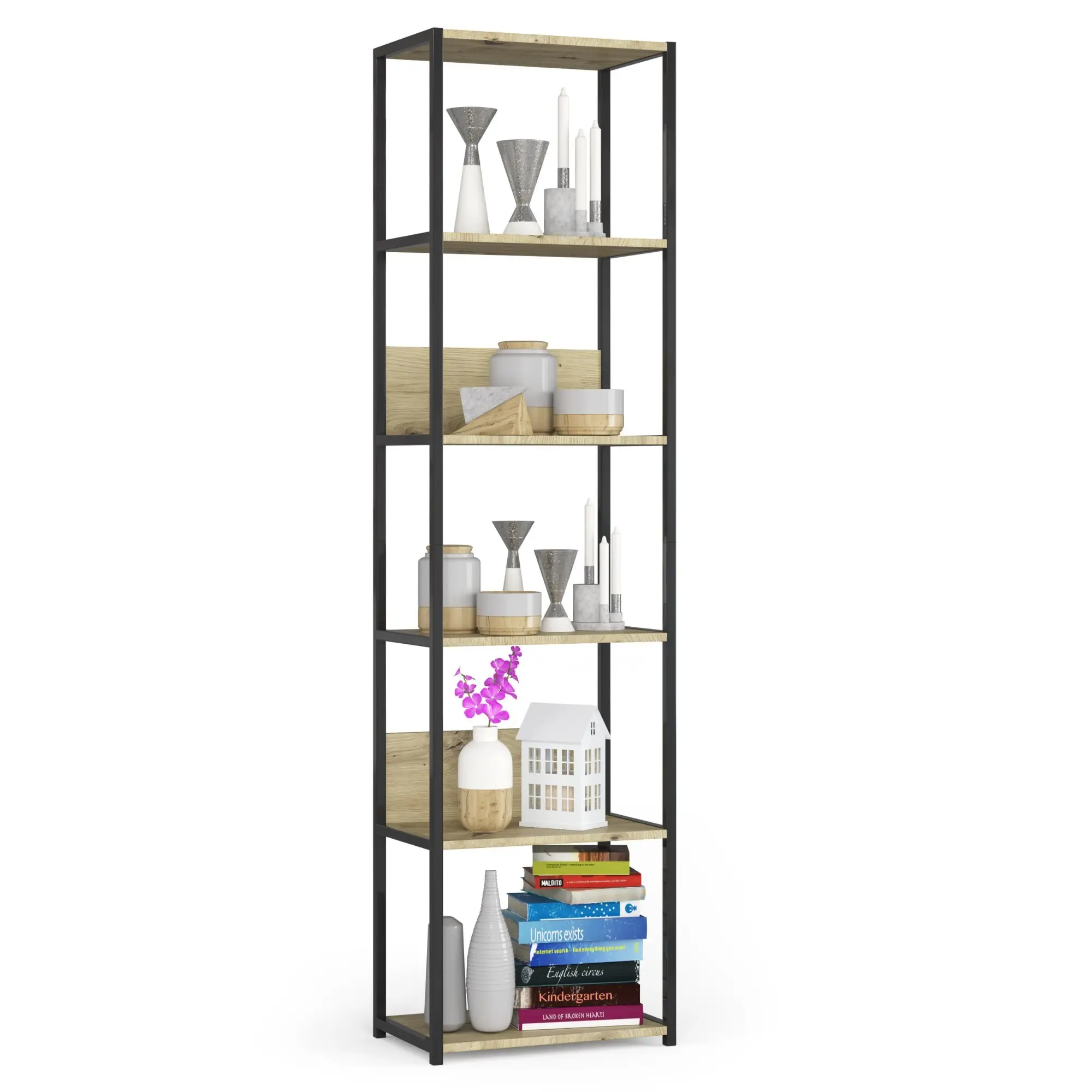 Ak furniture Industriální regál Lamon 50 cm černý/dub artisan