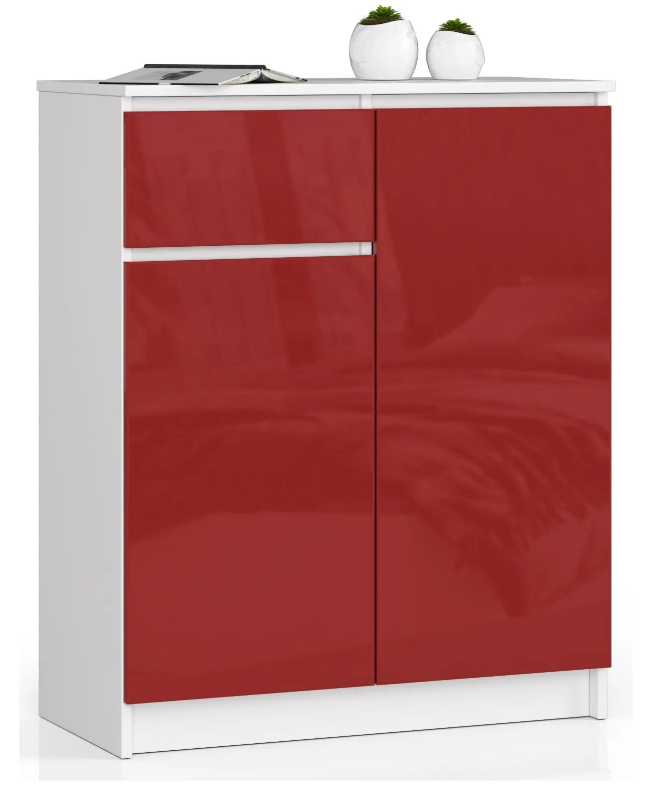 Ak furniture Komoda Kiara 80 cm 2 skříňky a 1 šuplík bílá/červená