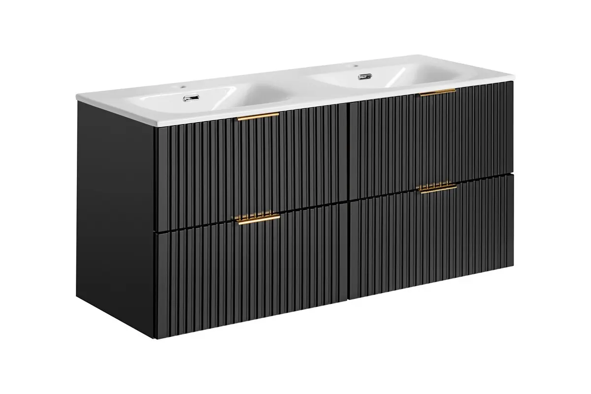 Comad Koupelnová skříňka s keramickým dvojumyvadlem Adel Black 120 cm - černá mat