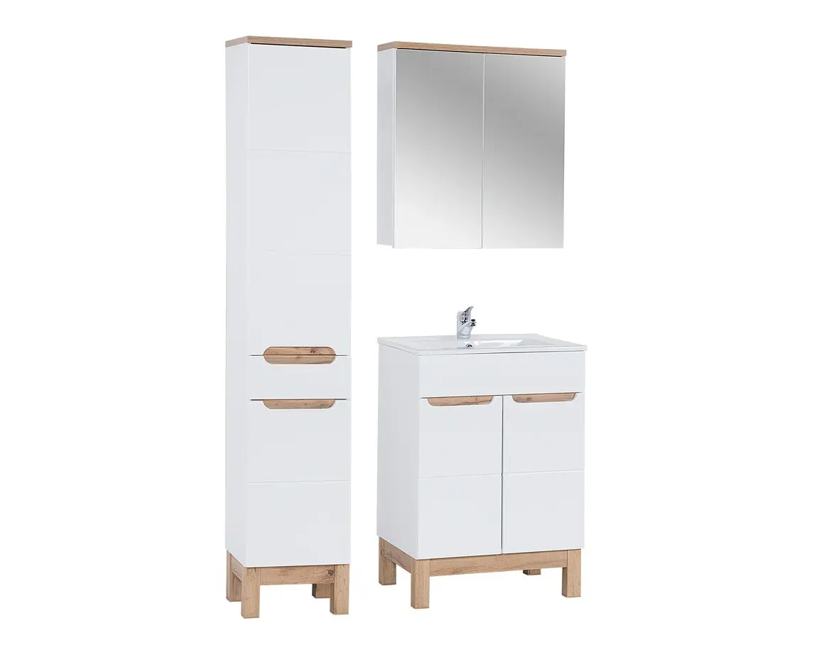 Comad Koupelnová sestava Bali 80 cm se skříňkami, zápustným umyvadlem a zrcadlem II dub wotan/bílá
