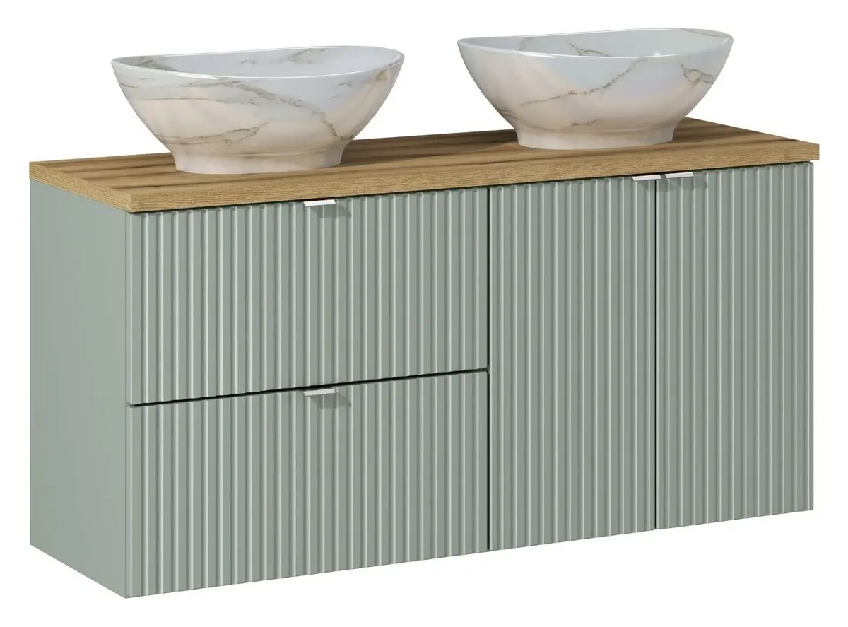 Comad Koupelnová skříňka s deskovými umyvadly set Line Reed Green 120 zelená/dub coast evoke