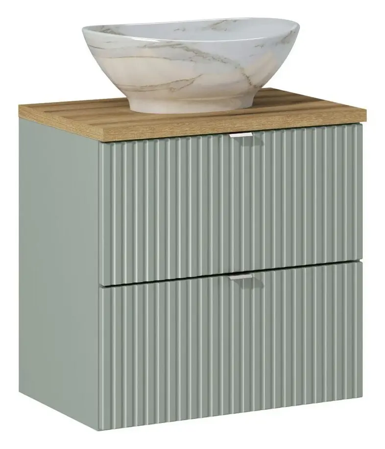 Comad Závěsná skříňka Line Reed Green Pati II s deskou a umyvadlem zelená/dub evoke