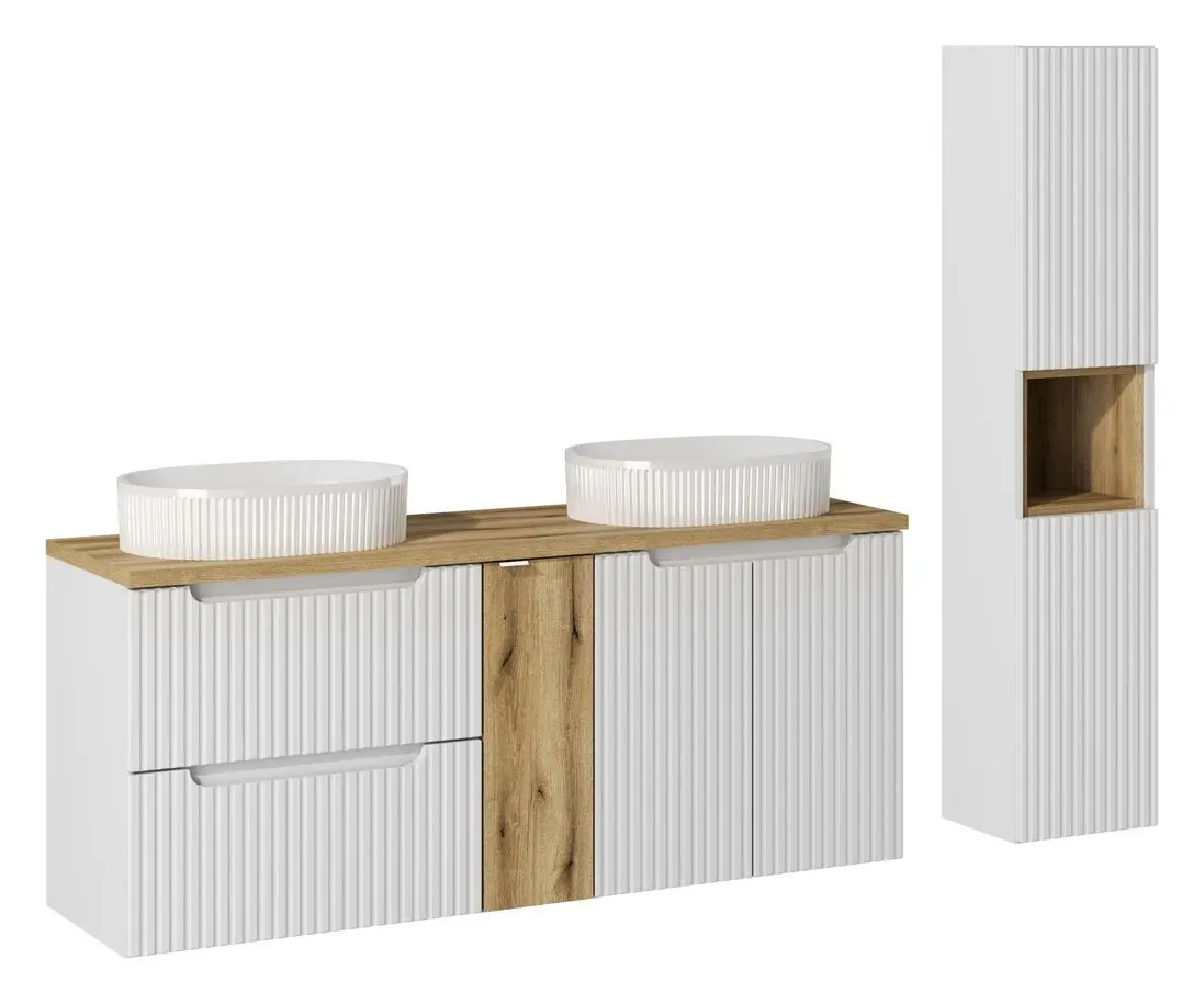 Comad Koupelnová sestava Nova White s deskou a umyvadly 140 cm bílá/dub evoke