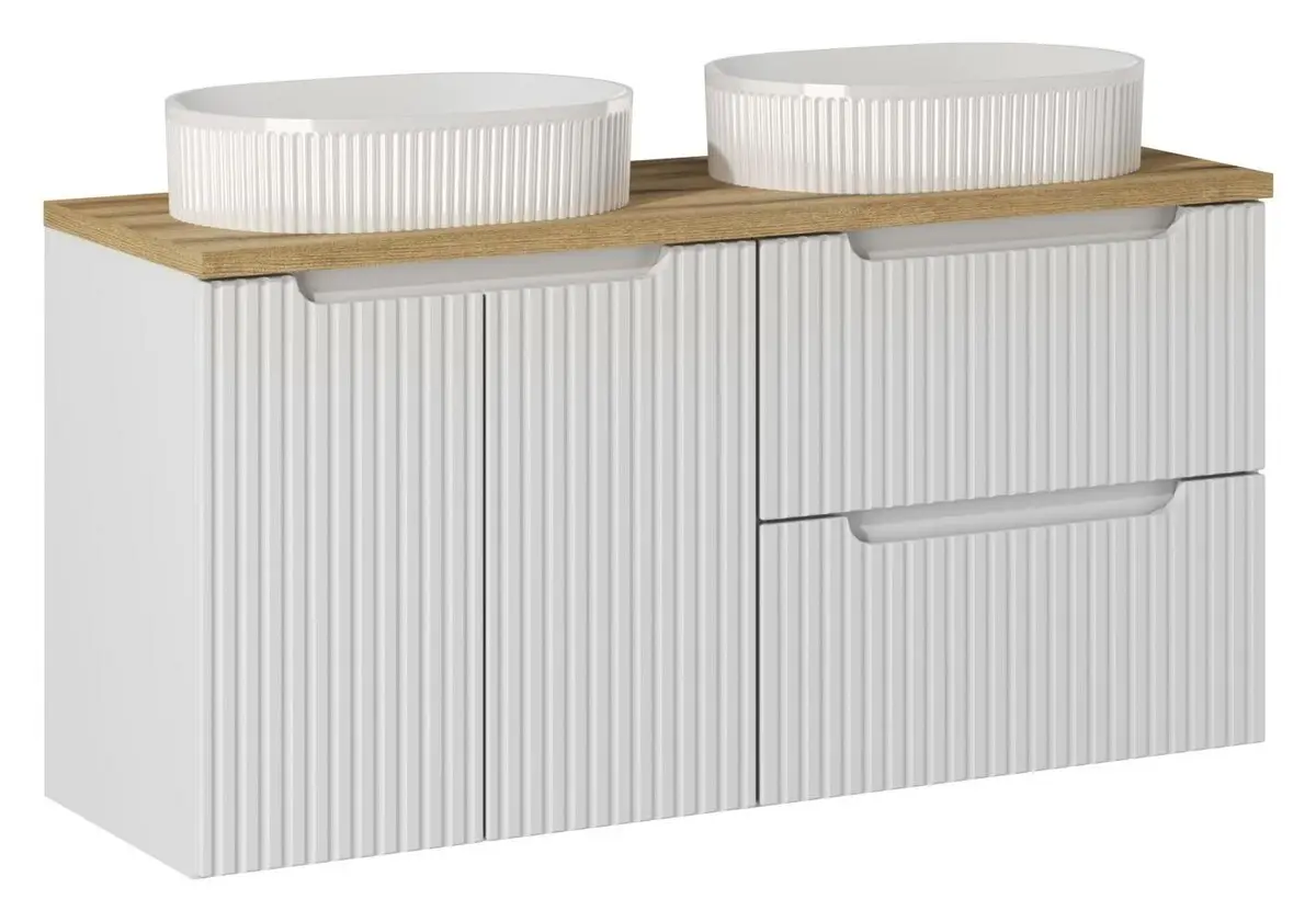 Comad Závěsná skříňka Nova White Beyond s deskou a umyvadly 120 cm bílá/dub evoke