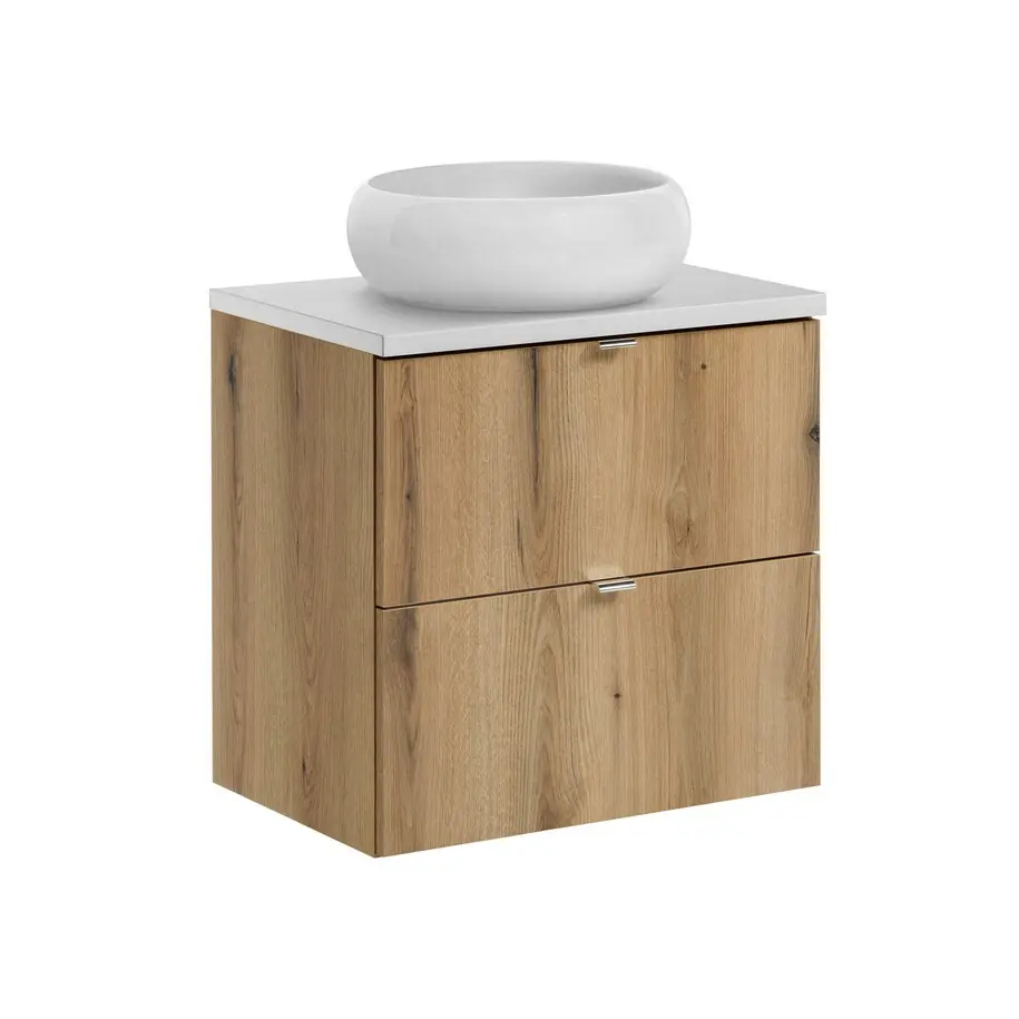 Comad Závěsná skříňka Nova Oak Wiki s deskou a umyvadlem 60 cm dub evoke/bílá