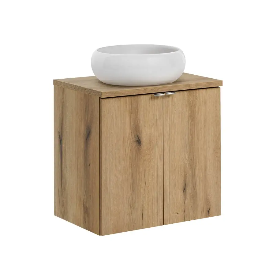 Comad Závěsná skříňka Nova Oak Wiki II s deskou a umyvadlem 60 cm dub evoke