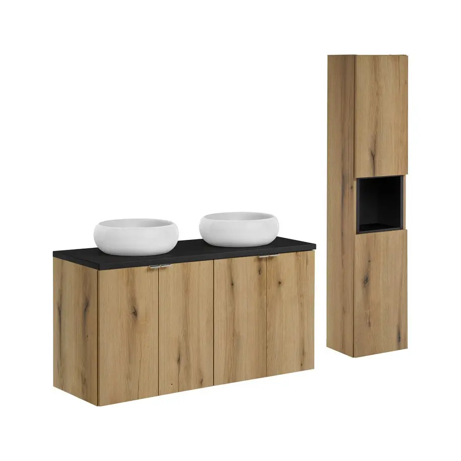 Comad Koupelnová sestava Nova Oak s umyvadly a skříňkami 120 cm dub evoke/černá