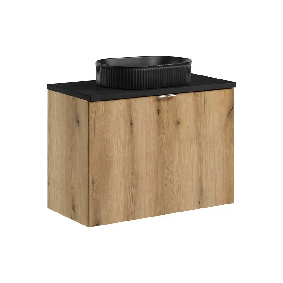 Comad Závěsná skříňka Nova Oak Beyond s deskou a umyvadlem 80 cm dub coast evoke/černá