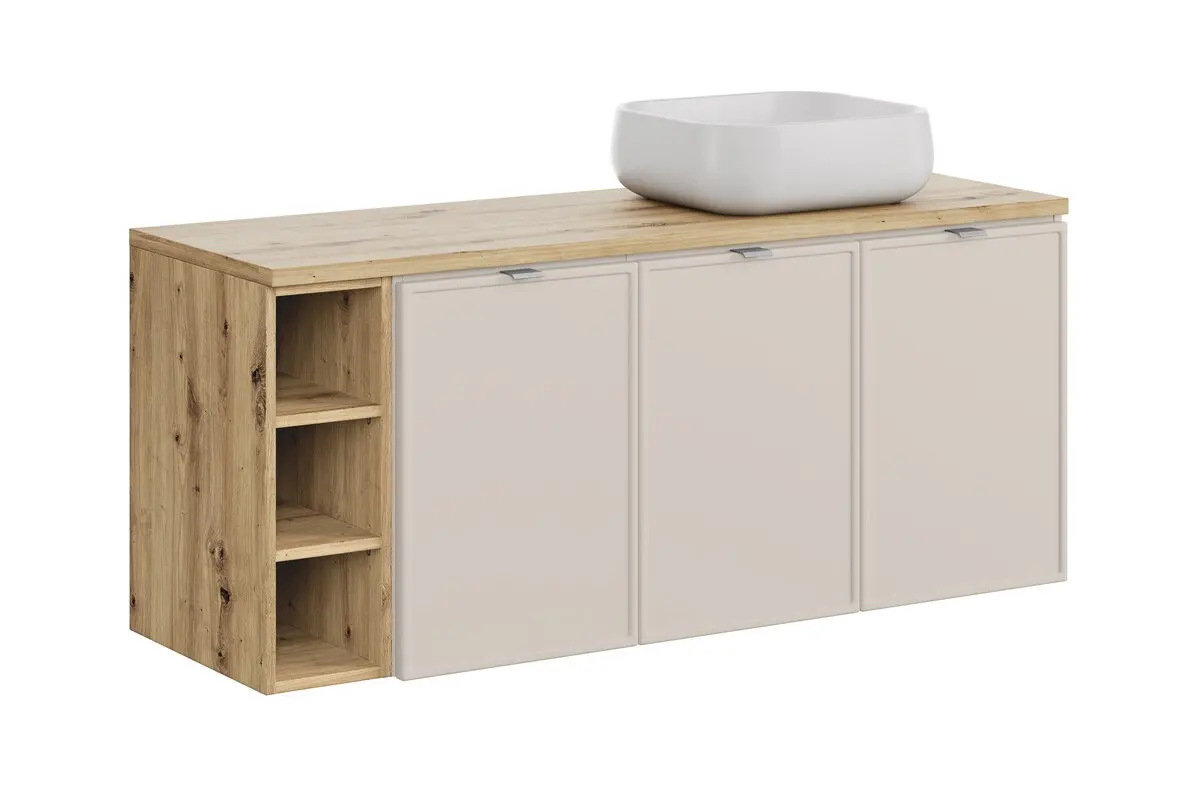 Comad Koupelnová skříňka s deskovým umyvadlem set Bella Cashmere 140 kašmír/dub artisan