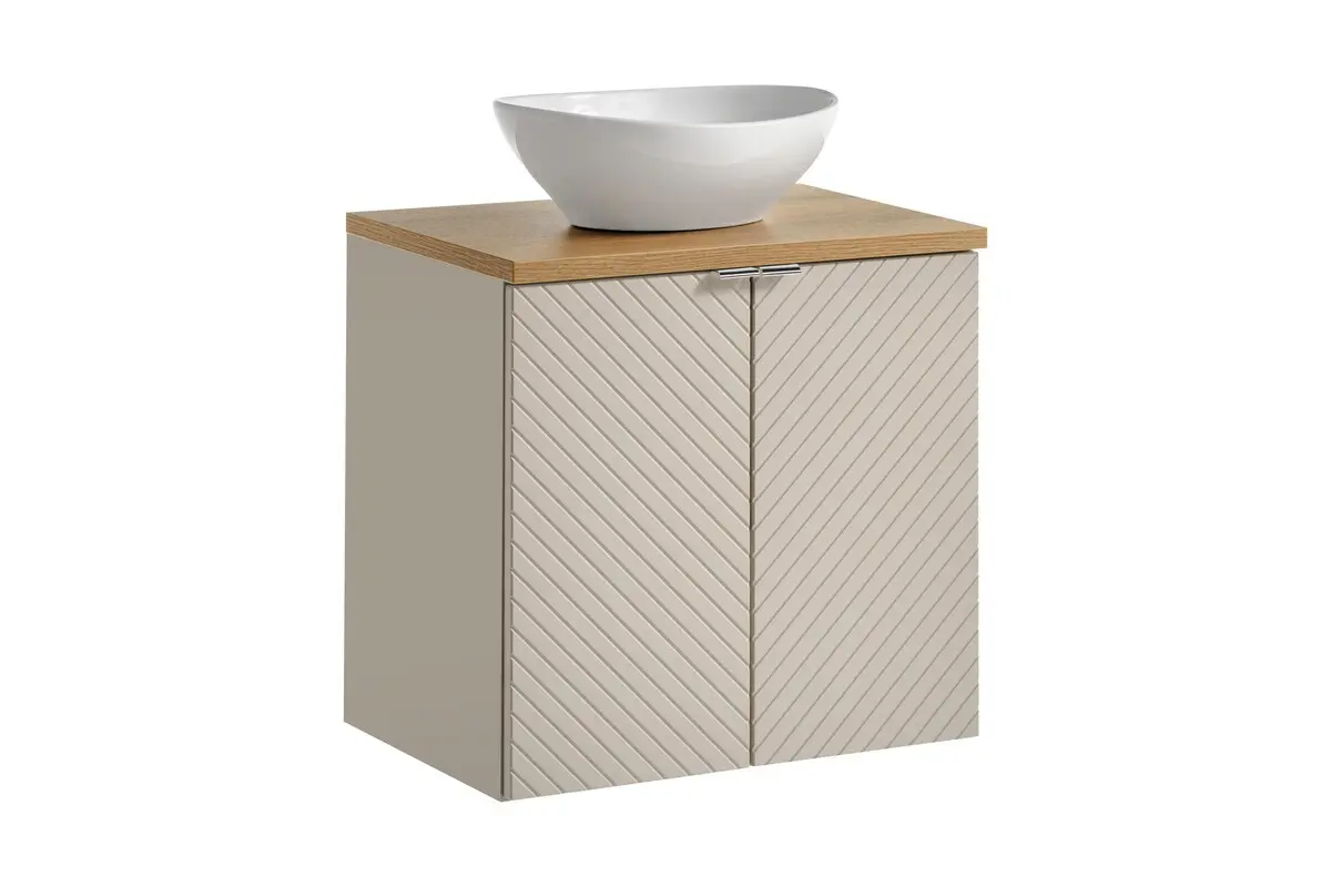 Comad Závěsná skříňka Viva Cashmere Lola II s deskou a umyvadlem 60 cm kašmírová/dub evoke