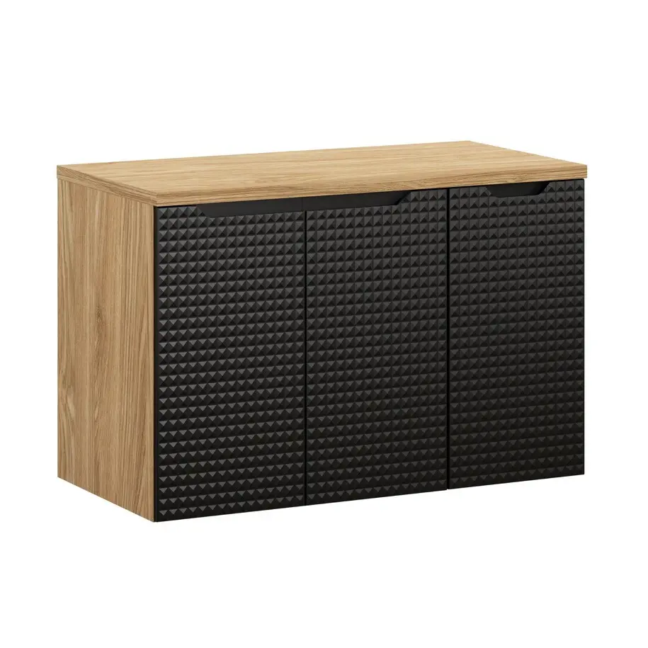 Comad Závěsná skříňka pod umyvadlo Luxor Black s deskou 90 cm černá/dub olejovaný