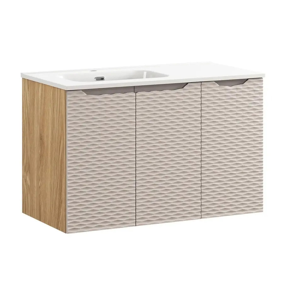 Comad Závěsná skříňka Ocean se zápustným umyvadlem 90 cm béžová/dub olejovaný