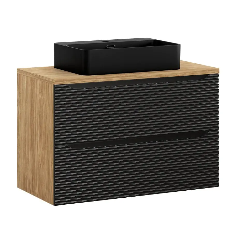 Comad Koupelnová skříňka Ocean II s deskou a umyvadlem 90 cm černá/dub olejovaný