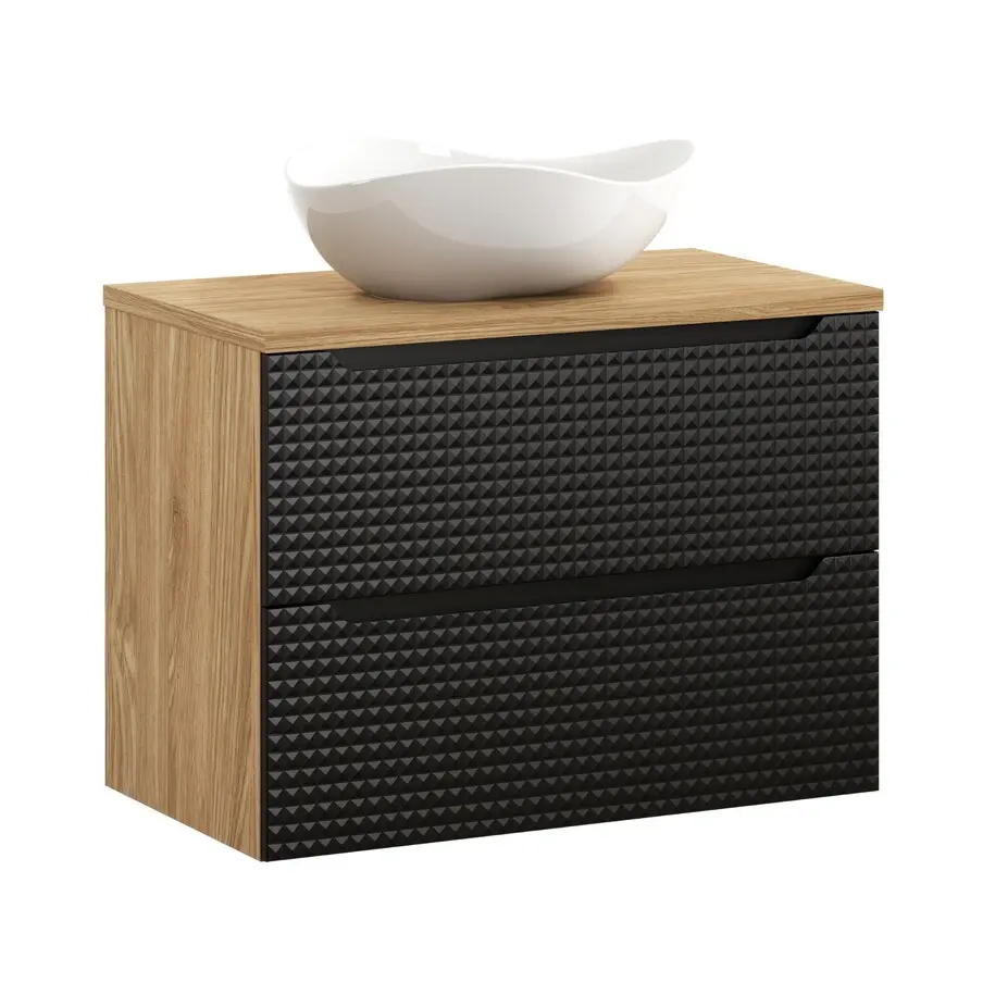 Comad Koupelnová skříňka s deskovým umyvadlem SET-LXBL B 80 černá mat/olejovaný dub