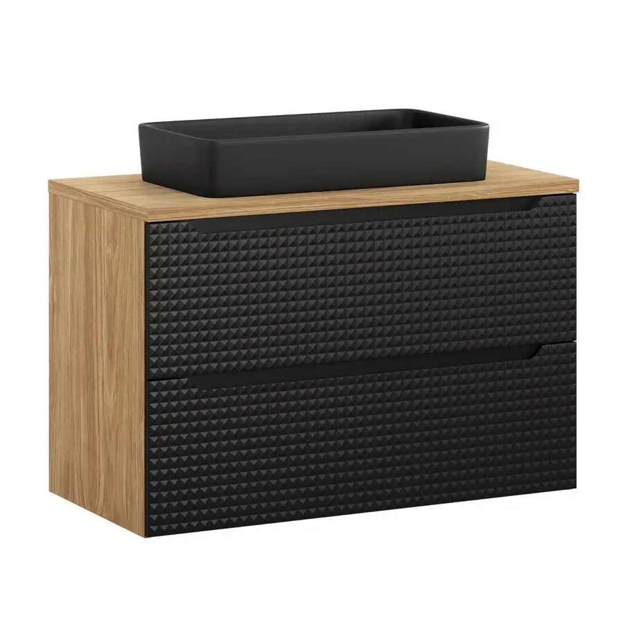 Comad Koupelnová skříňka s deskovým umyvadlem Luxor Black 90 černá mat/olejovaný dub