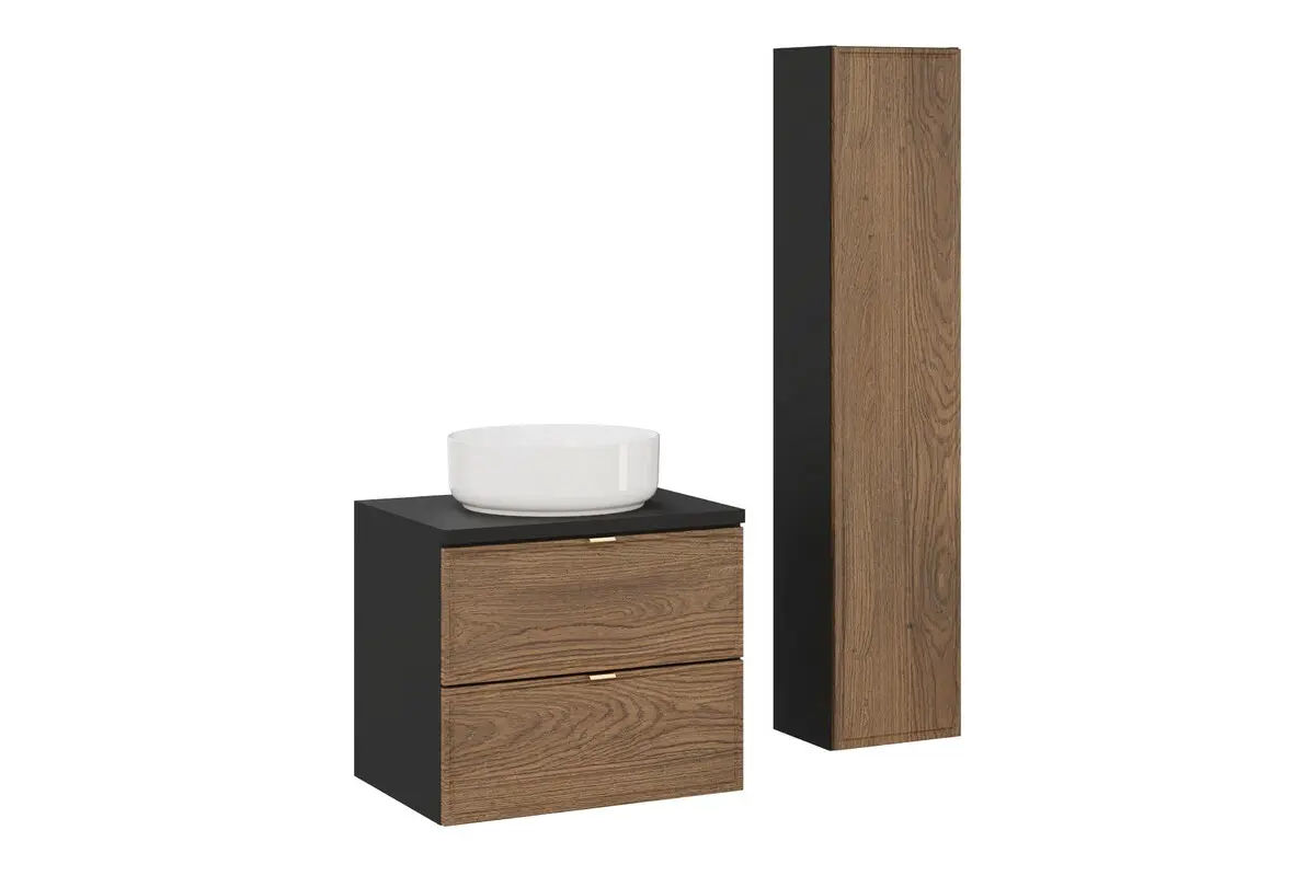 Comad Koupelnová sestava s deskou, skříňkami a umyvadlem Talia Casella 60 cm černý mat/dub casella
