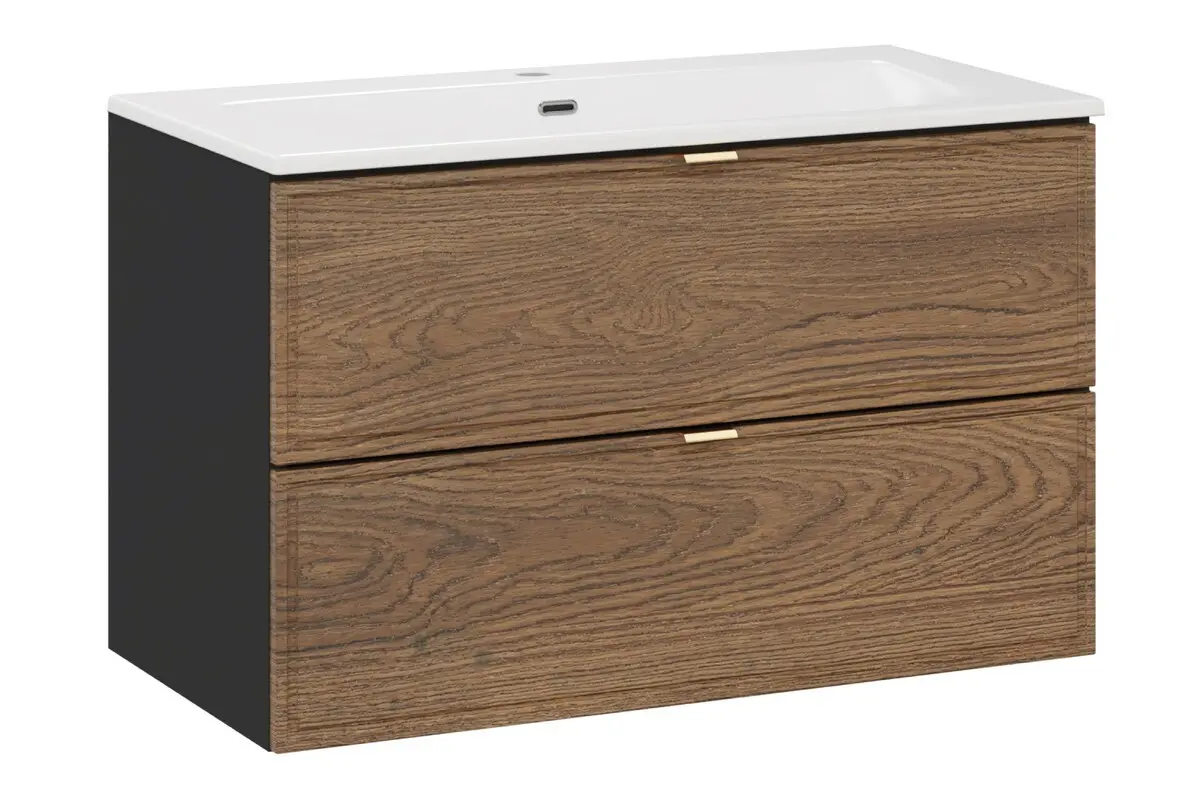 Comad Závěsná skříňka Talia Casella se zápustným umyvadlem 80 cm černý mat/dub casella