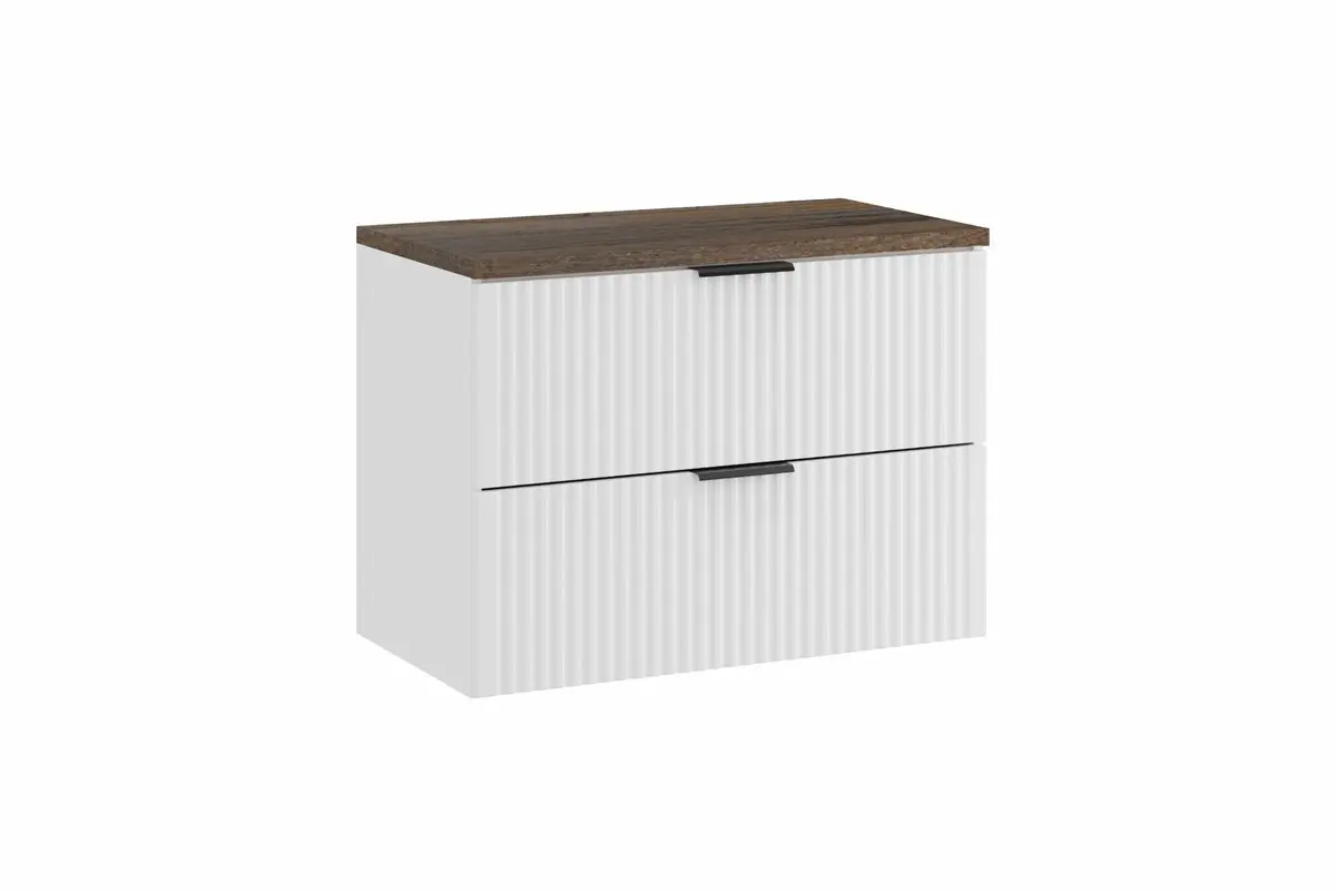 Comad Závěsná skříňka pod umyvadlo Casad s deskou 80 cm bílá/dub santa fe vintage