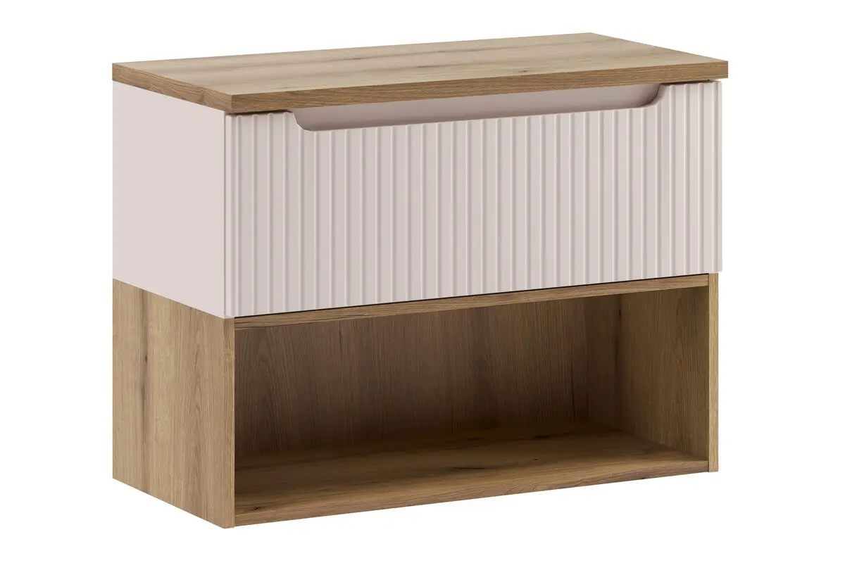 Comad Závěsná skříňka pod umyvadlo Nova Cashmere s deskou a regálem 80 cm kašmírová/dub coast evoke