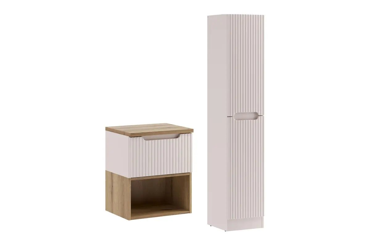 Comad Koupelnová sestava Nova Cashmere I s deskou, regálem a skříňkami 50 cm kašmírová/dub coast evoke